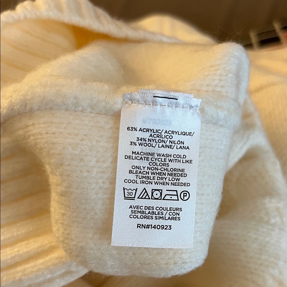LOFT Cream Cable Knit Mock neck Sweater - Picture 4 of 5